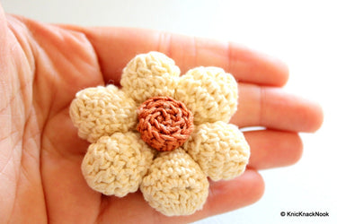 Beige and Brown Crochet Flower Applique x 2